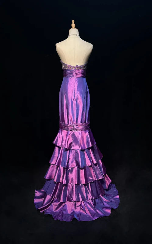 Gorgeous Mermaid Strapless Beaded Satin Purple Evening Dress Prom Dresses