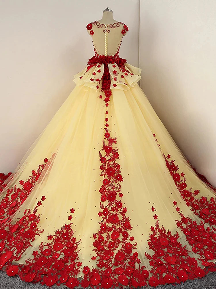 Gorgeous Round Neck Applique Beaded Floor Length Prom Dress Evening Dress