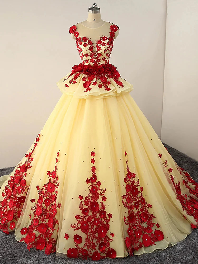 Gorgeous Round Neck Applique Beaded Floor Length Prom Dress Evening Dress