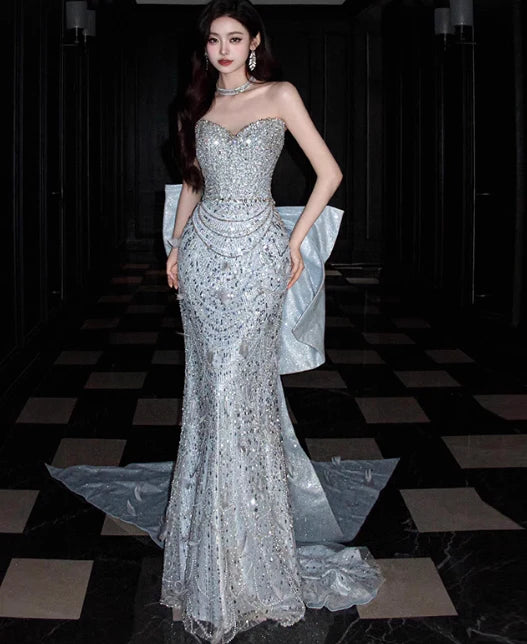 Gorgeous Sheath Sweetheart Neck Beaded Tulle Sequins Evening Dress Prom Dress