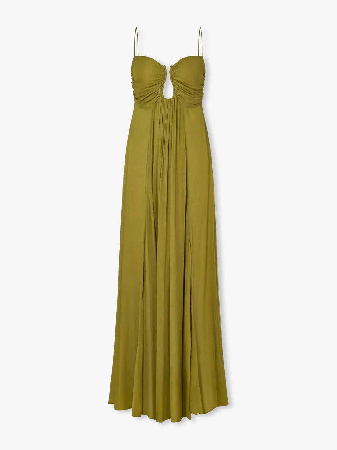 Graceful A-Line Spaghetti-Strap Keyhole Olive Green Floor-Length Prom Dress Hot Sale