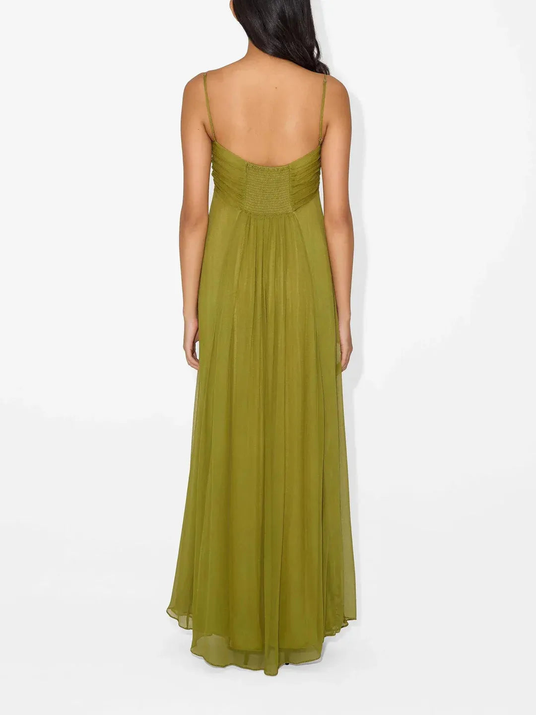 Graceful A-Line Spaghetti-Strap Keyhole Olive Green Floor-Length Prom Dress Hot Sale