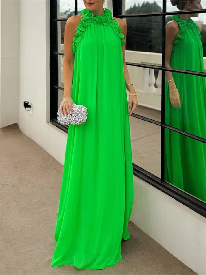 Formal Women's Dresses A-Line/Princess High Neck Sleeveless Floor-Length Pure Color Prom Evening Dresses Prom Dresses Stores