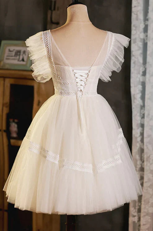 Off-the-shoulder Tulle Lace Short Homecoming Dress