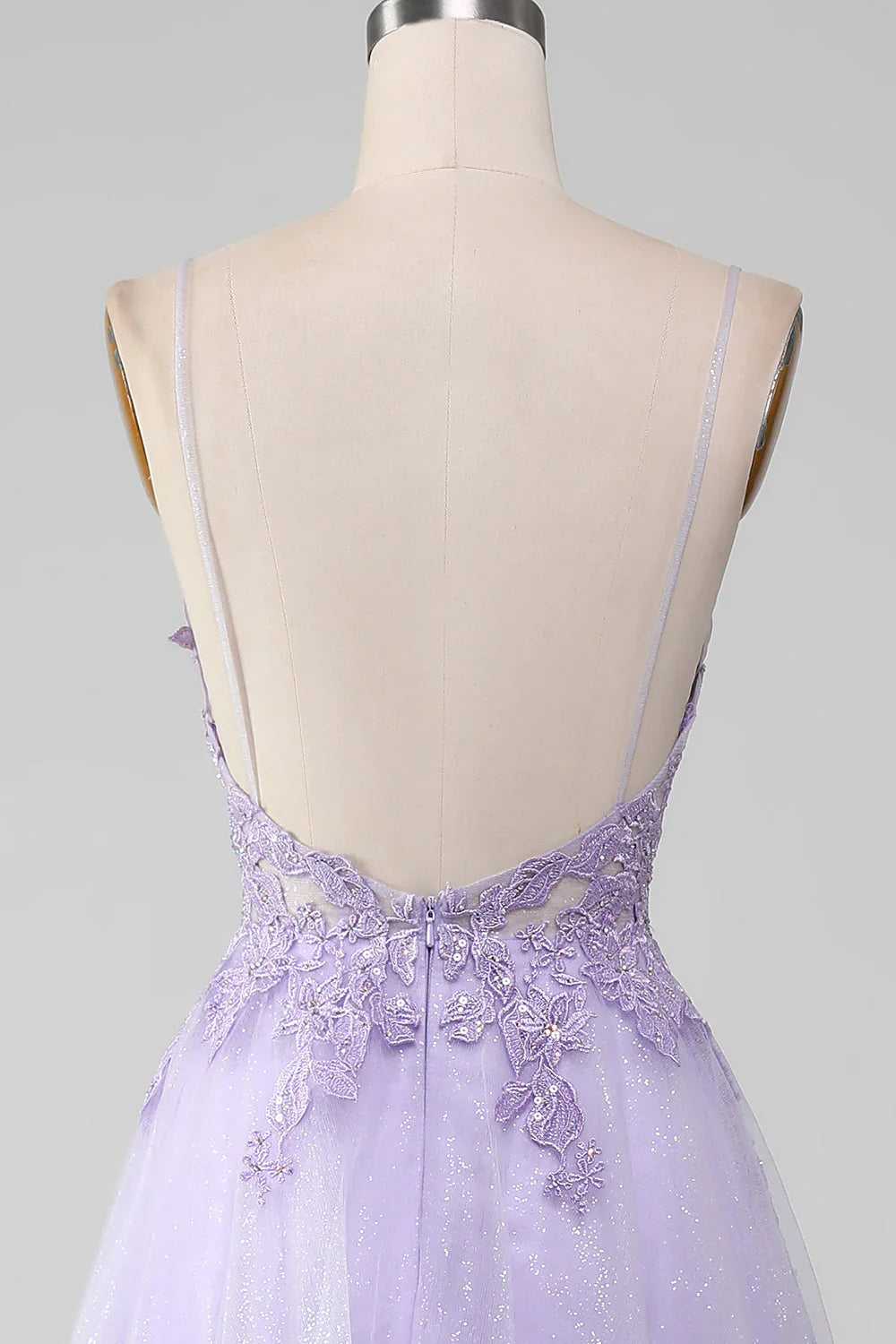 Light Purple Sparkly A-Line Spaghetti Straps Long Prom Dress With Beading