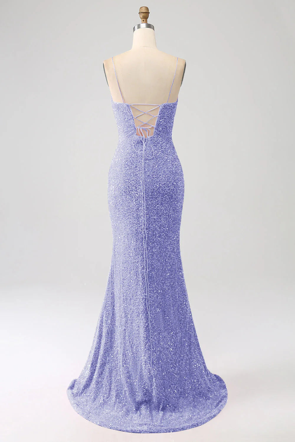 Sequins Mermaid Spaghetti Straps V-Neck Long Prom Dress