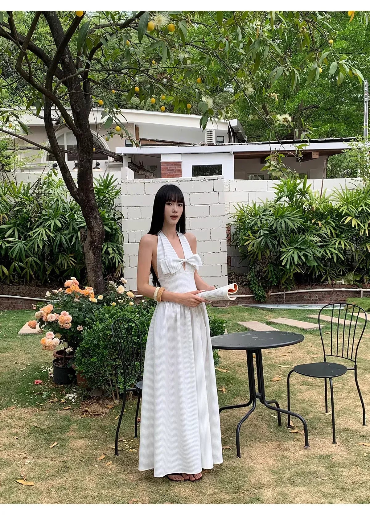 Lovely A-Line Halter Backless Butterfly Bow Stripe Maxi Prom Dress For Sale
