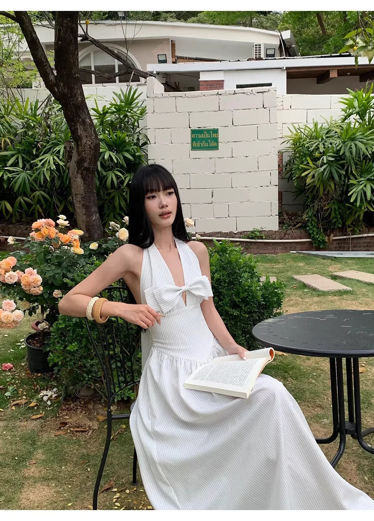 Lovely A-Line Halter Backless Butterfly Bow Stripe Maxi Prom Dress For Sale