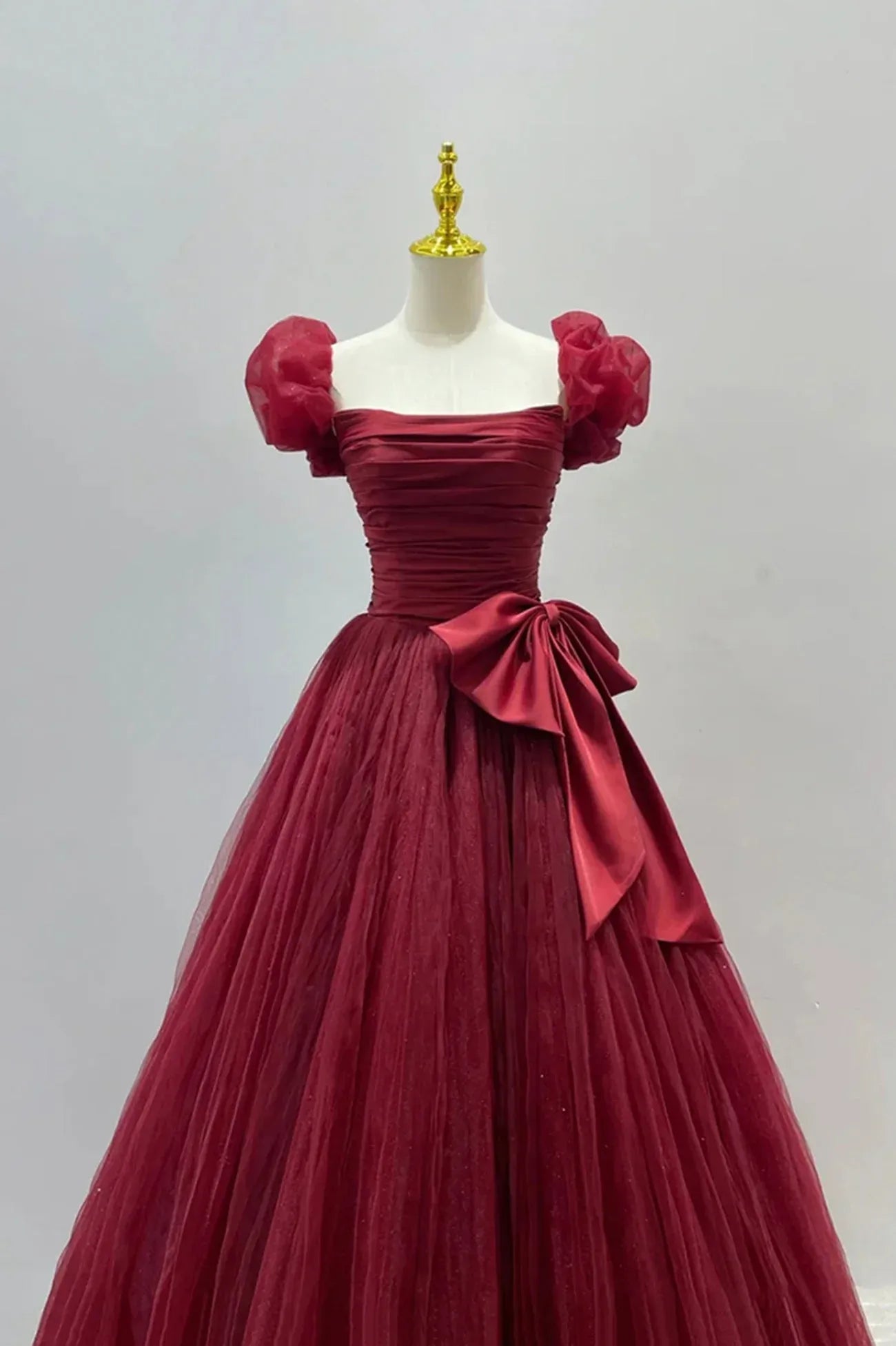 Lovely A-Line Square Neck Puff Sleeve Lace Up Floor-Length Prom Dress