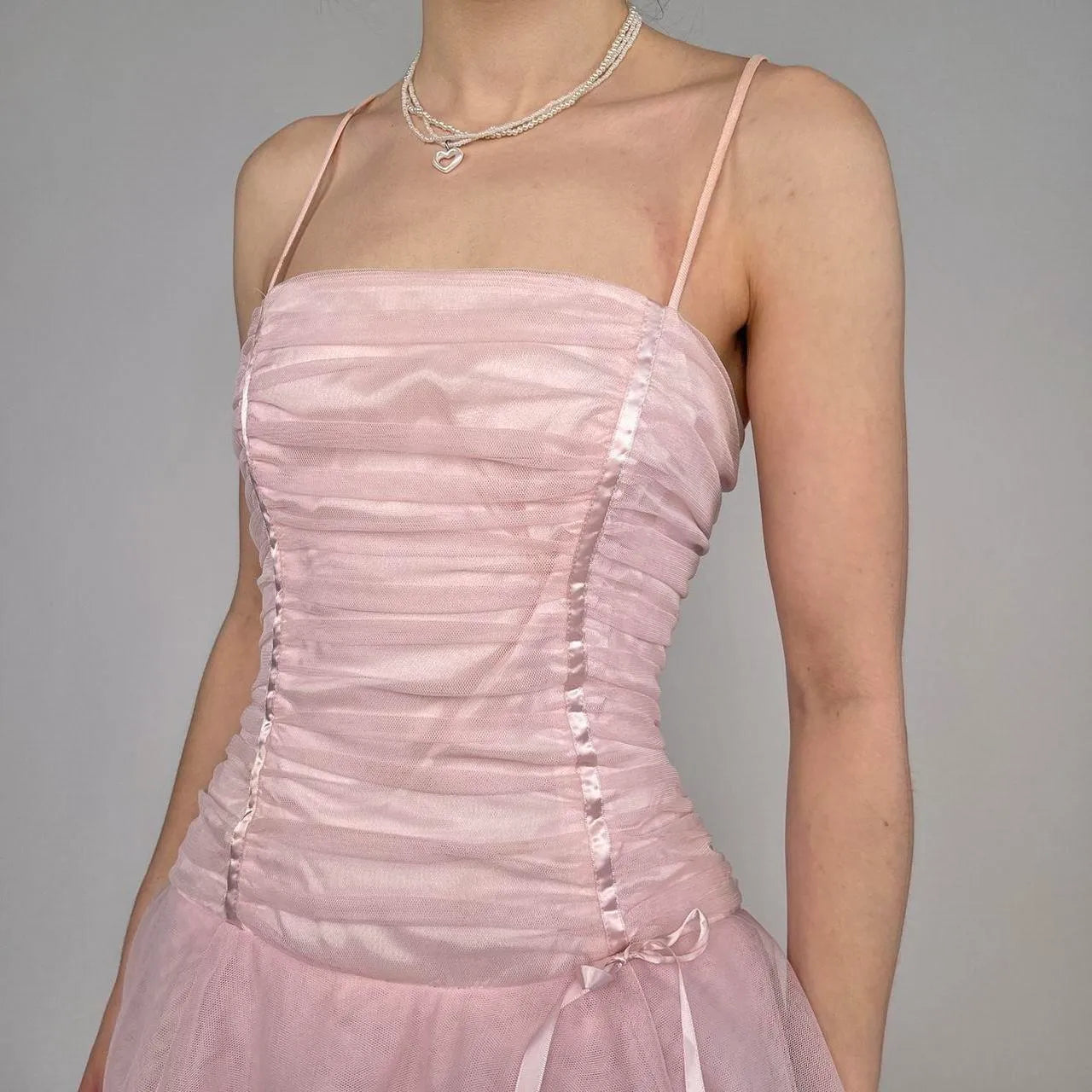 Lovely A Line Spaghetti Strap Pleaded Layers Organza Pink Floor Length Prom Dress