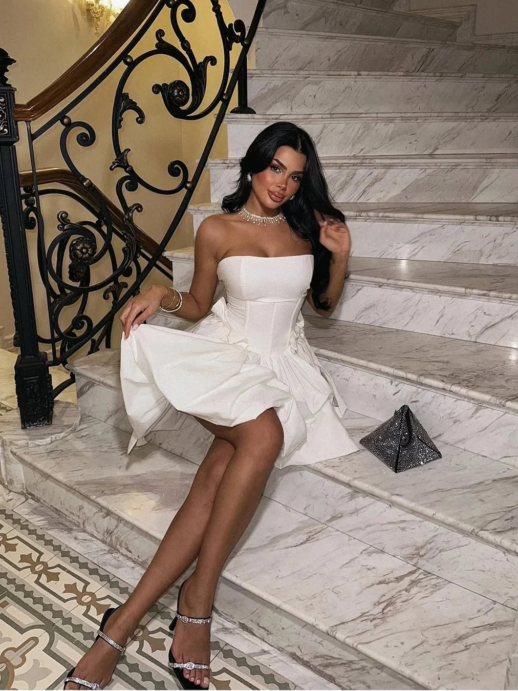 Lovely A Line Strapless Bow White Short Homecoming Dress With Bubble Hem