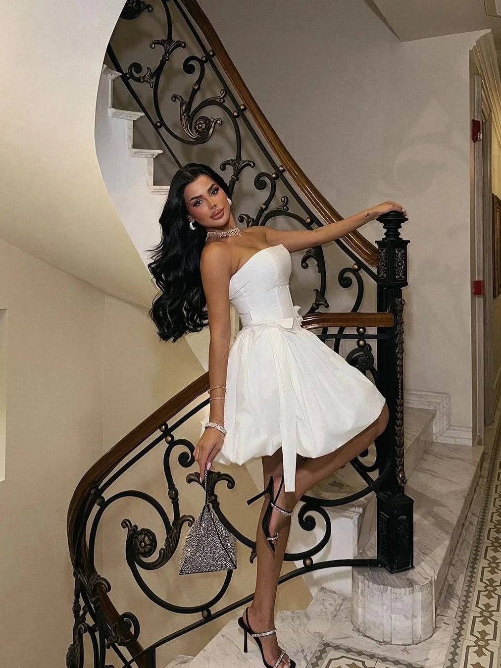 Lovely A Line Strapless Bow White Short Homecoming Dress With Bubble Hem