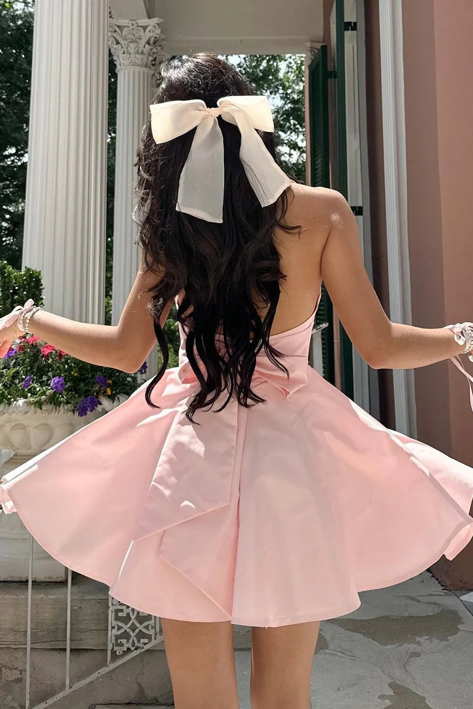 Lovely A Line Sweetheart Backless Pink Short Homecoming Dress With Back Bow