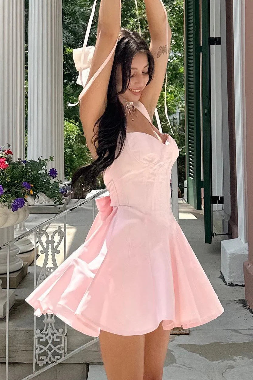 Lovely A Line Sweetheart Backless Pink Short Homecoming Dress With Back Bow