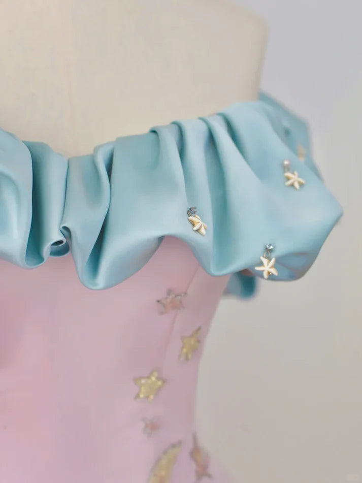 Lovely A line Off The Shoulder Beaded Satin Pink Party Dress Evening Dress