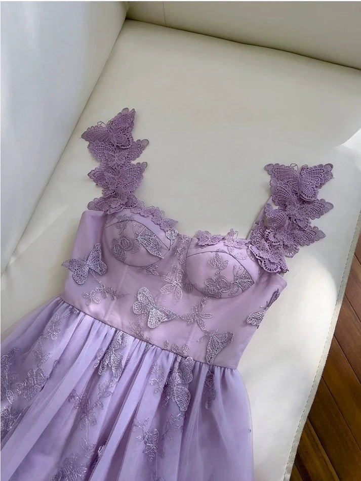 Lovely A line Sweetheart Applique Lace Lilac Evening Dress Prom Dress