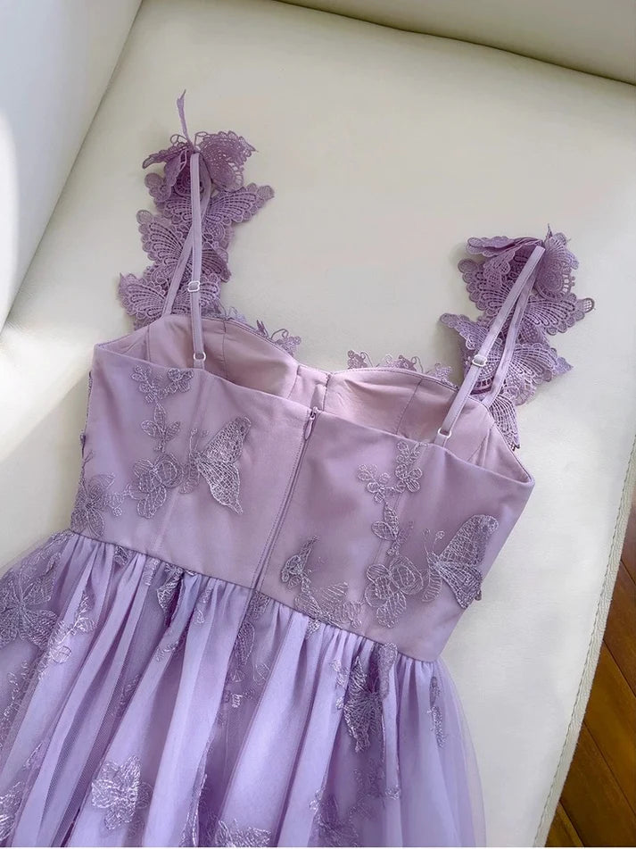 Lovely A line Sweetheart Applique Lace Lilac Evening Dress Prom Dress