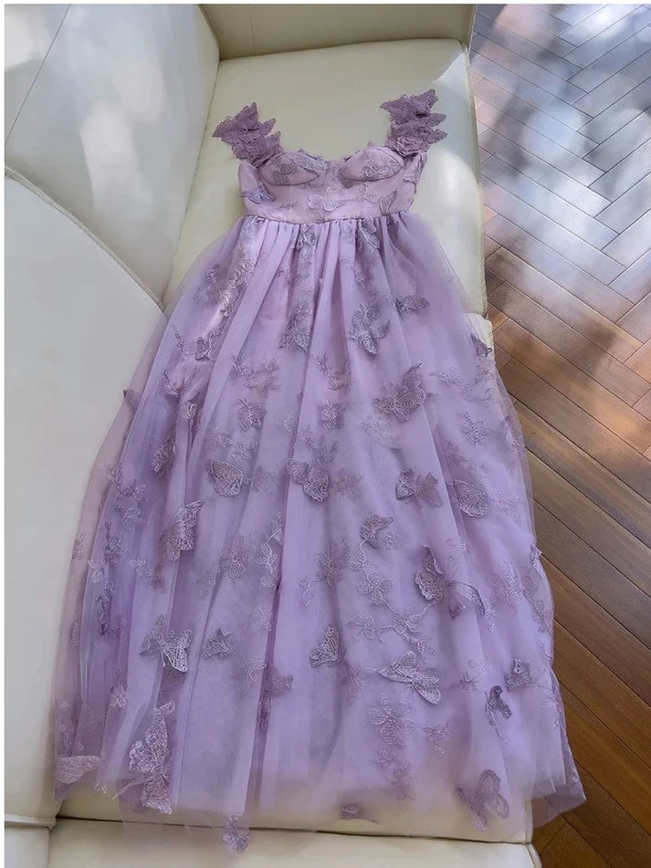 Lovely A line Sweetheart Applique Lace Lilac Evening Dress Prom Dress