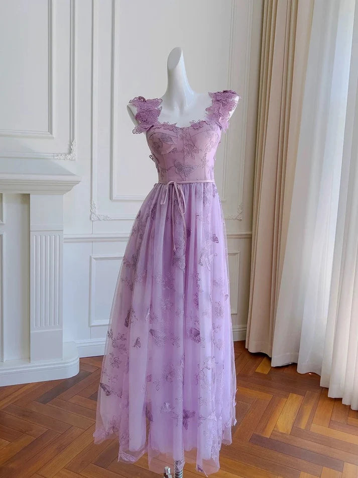 Lovely A line Sweetheart Applique Lace Lilac Evening Dress Prom Dress