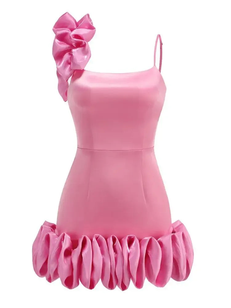 Lovely Bodycon Spaghetti-Strap Ruffle Pink Mini Homecoming Dress For Ladies