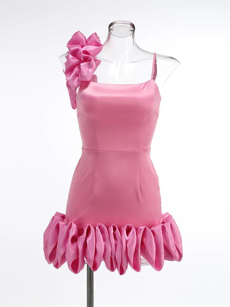 Lovely Bodycon Spaghetti-Strap Ruffle Pink Mini Homecoming Dress For Ladies