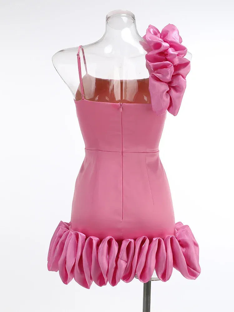 Lovely Bodycon Spaghetti-Strap Ruffle Pink Mini Homecoming Dress For Ladies