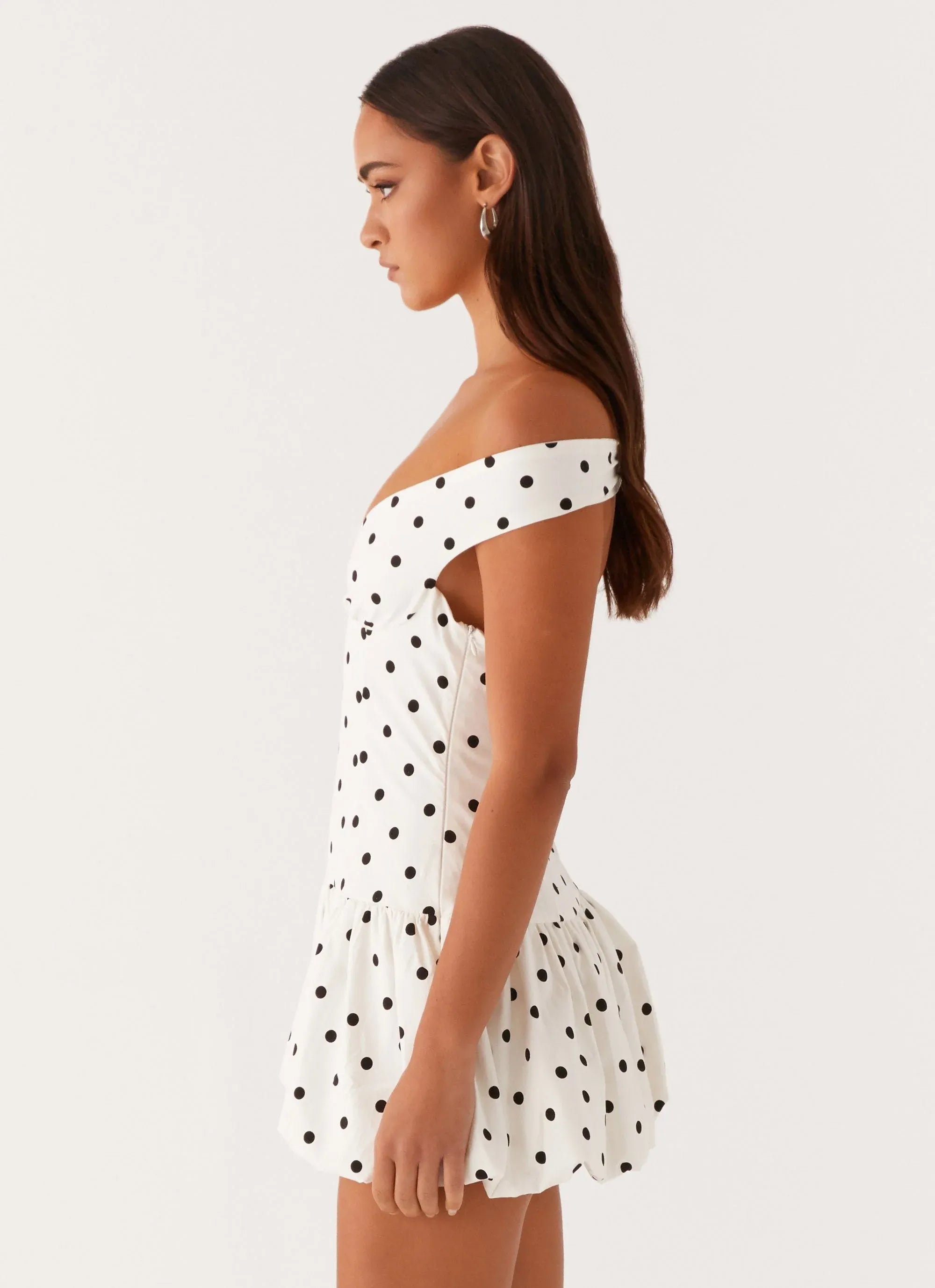 Lovely Off-Shoulder Polka Dot White Short Homecoming Dress With Bubble Hem