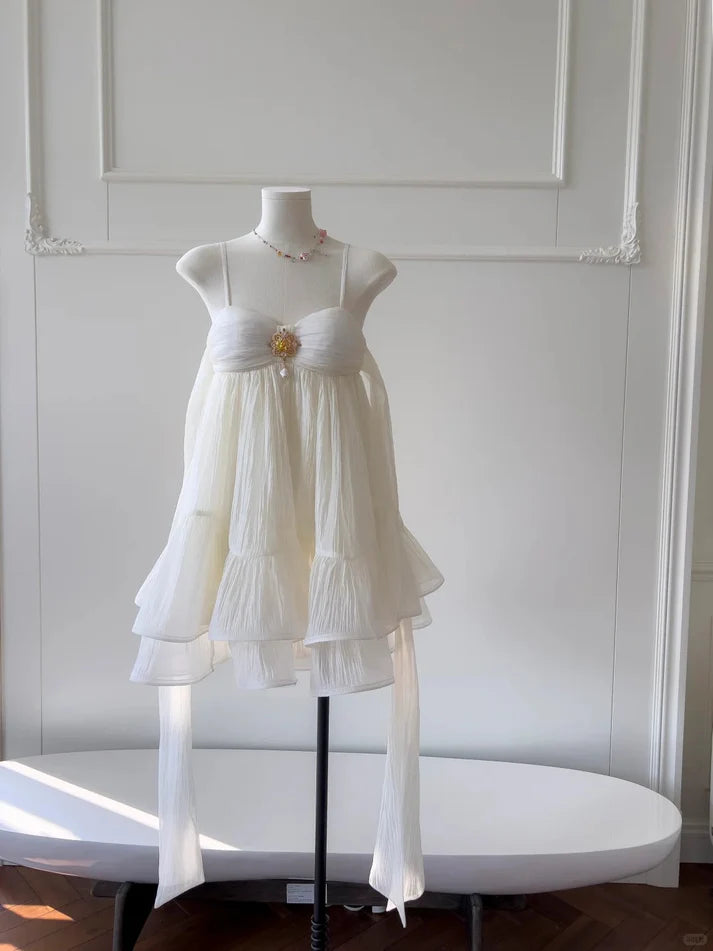 Lovely Spaghetti Straps Chiffon White Short Homecoming Dress Party Dress