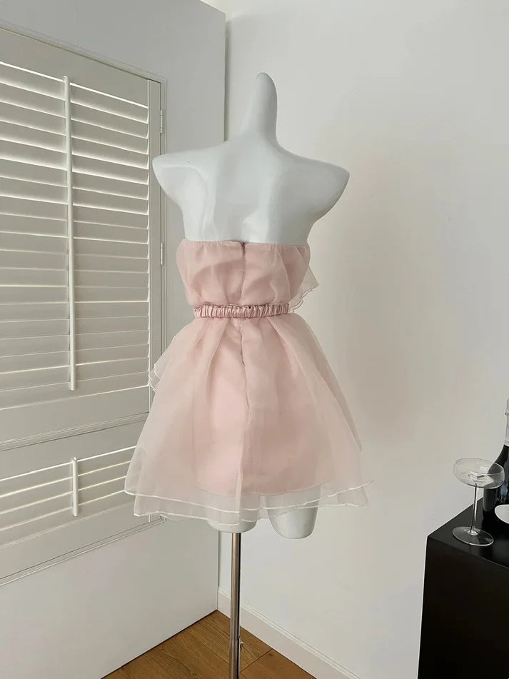 Lovely Strapless Ruffle Pink Short Homecoming Dress Party Dress