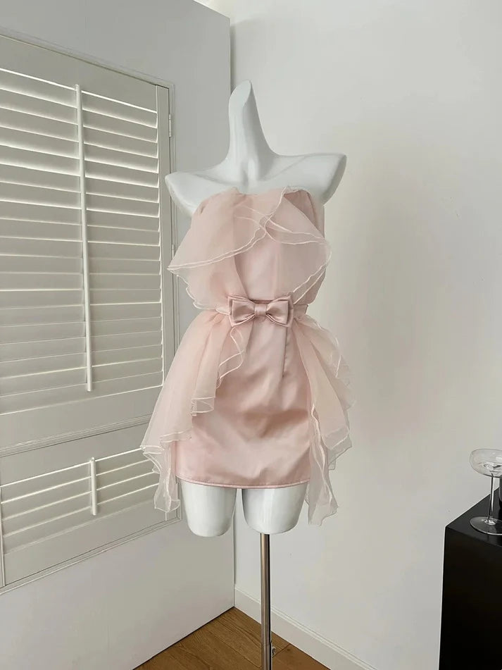 Lovely Strapless Ruffle Pink Short Homecoming Dress Party Dress