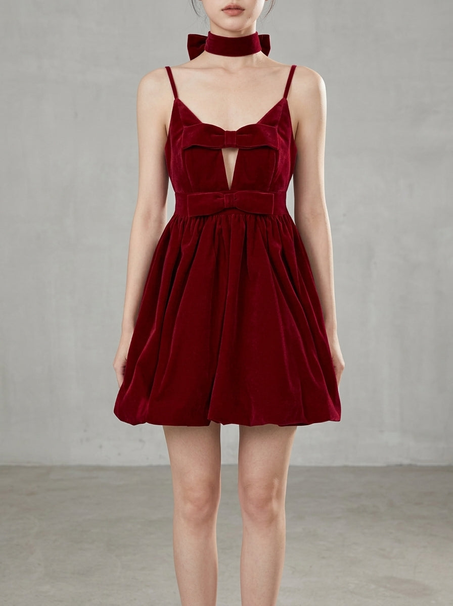 Lovely A-Line Spaghetti Straps Bow Keyhole Burgundy Mini Homecoming Dress