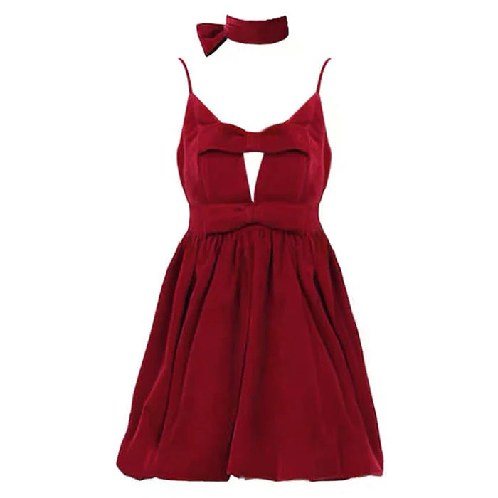 Lovely A-Line Spaghetti Straps Bow Keyhole Burgundy Mini Homecoming Dress