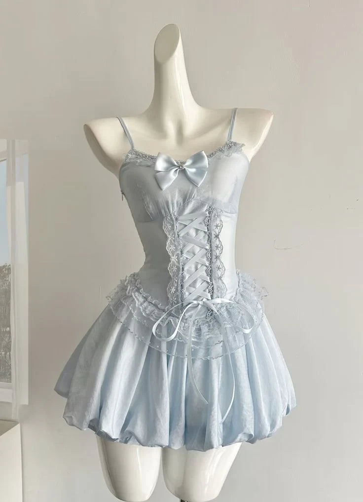 Lovely A-Line Sweetheart CorsetLace Up Bubble Hem Baby Blue Short Homecoming Dresses