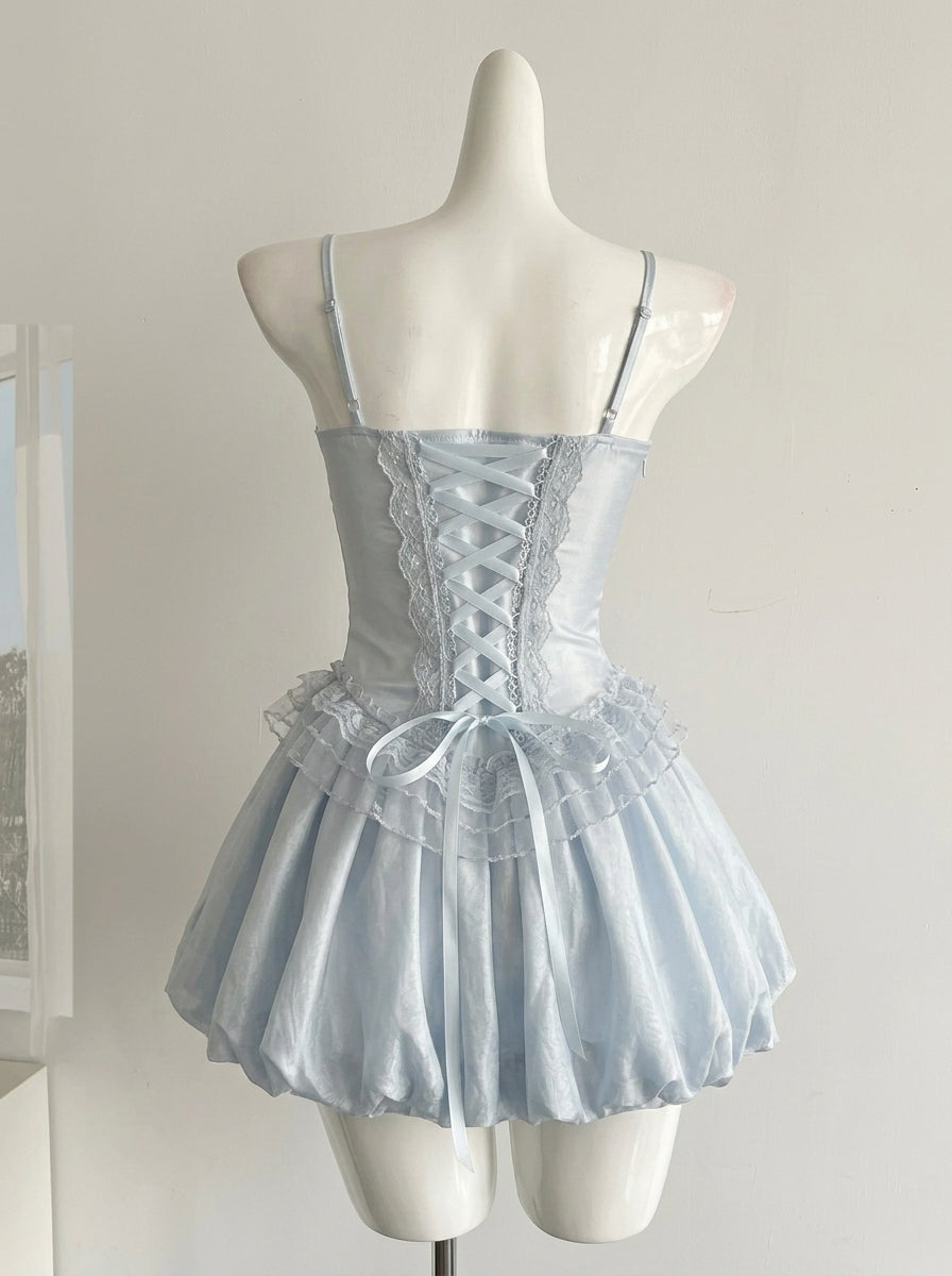 Lovely A-Line Sweetheart CorsetLace Up Bubble Hem Baby Blue Short Homecoming Dresses