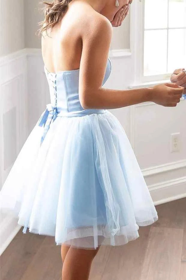 Lovely A-Line Sweetheart Corset Light Blue Short Homecoming Dress For Ladies
