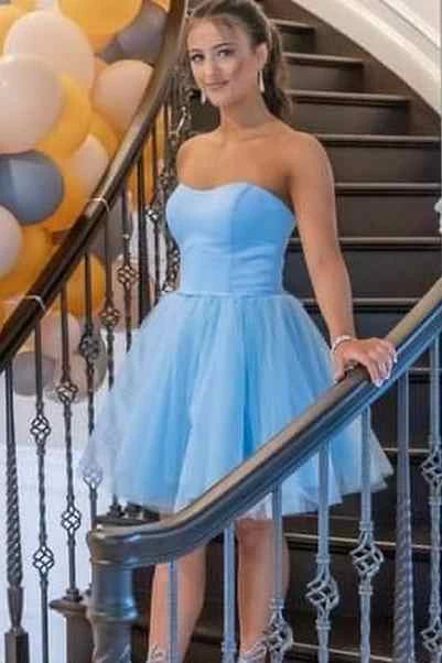 Lovely A-Line Sweetheart Corset Light Blue Short Homecoming Dress For Ladies