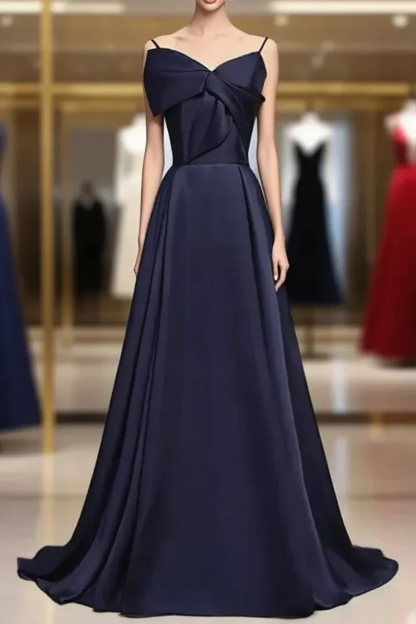 Luxe Ballgown Sweetheart Sleeveless Bow-Accent Navy Blue Long Prom Dress for Women Ready to Ship