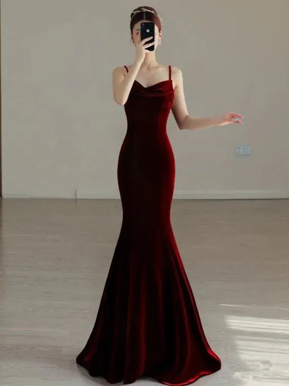 Luxe Mermaid Cowl-Neck Sleeveless Bow-Accented Burgundy Maxi Prom Dress for Women Custom