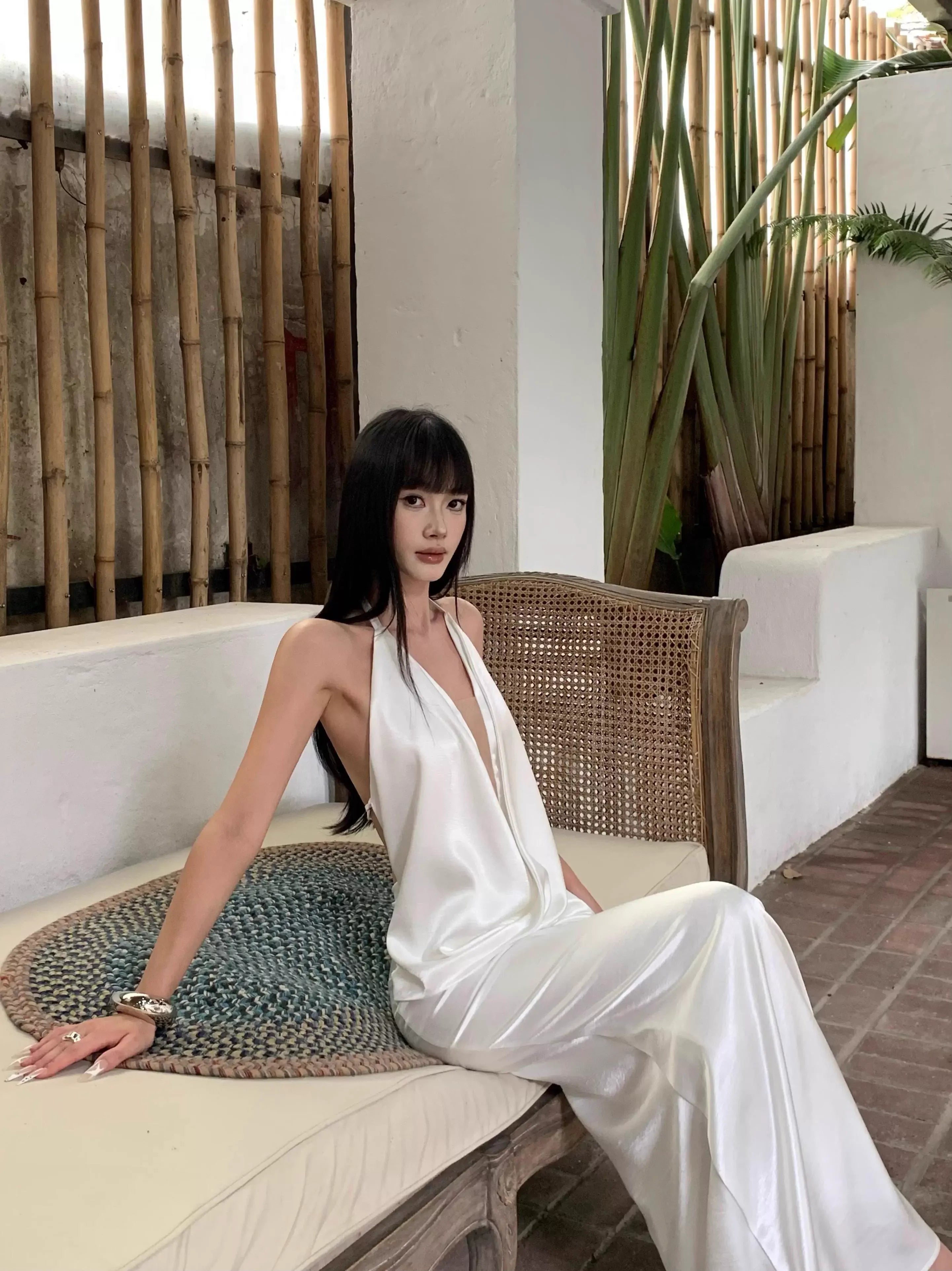 Luxe Mermaid Halter Sleeveless Draped White Maxi Prom Dress for Women Custom