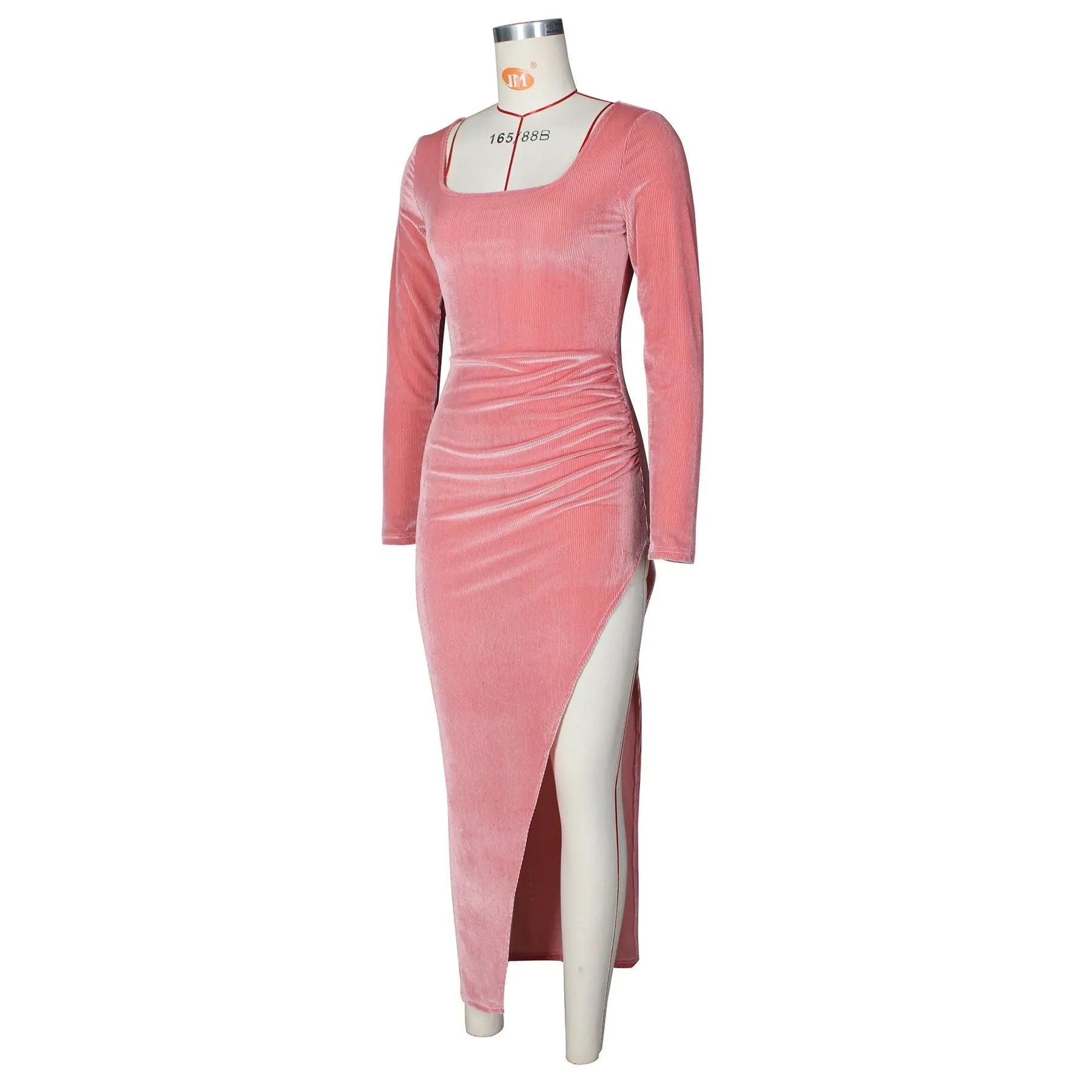 Luxe Sheath Square-Neck Ruched Velvet Burgundy Maxi Evening Dress for Women