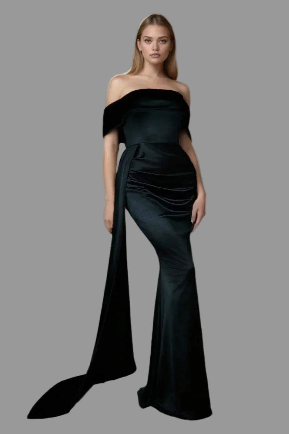 Luxe Velvet Floor-Length Evening Dress Black Off-Shoulder Sleeveless for Women