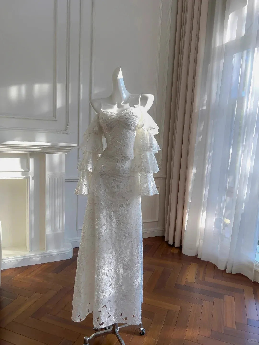 Luxurious Mermaid Off-Shoulder Tiered Ruffle White Floor-Length Prom Dress For Women Custom