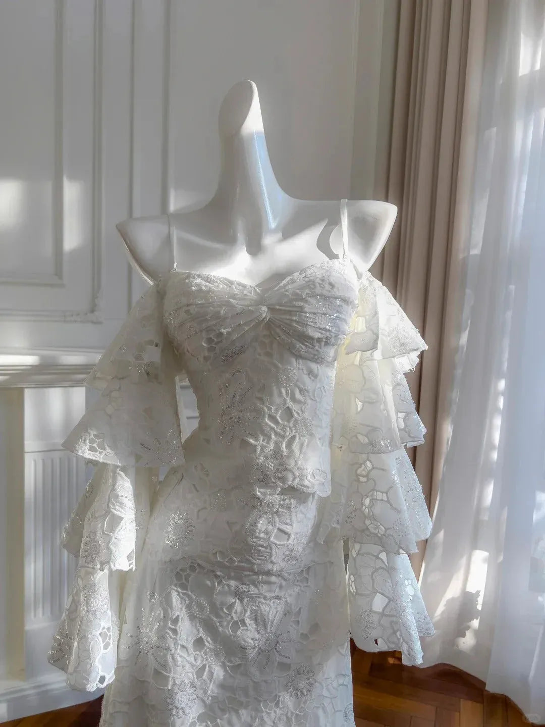 Luxurious Mermaid Off-Shoulder Tiered Ruffle White Floor-Length Prom Dress For Women Custom
