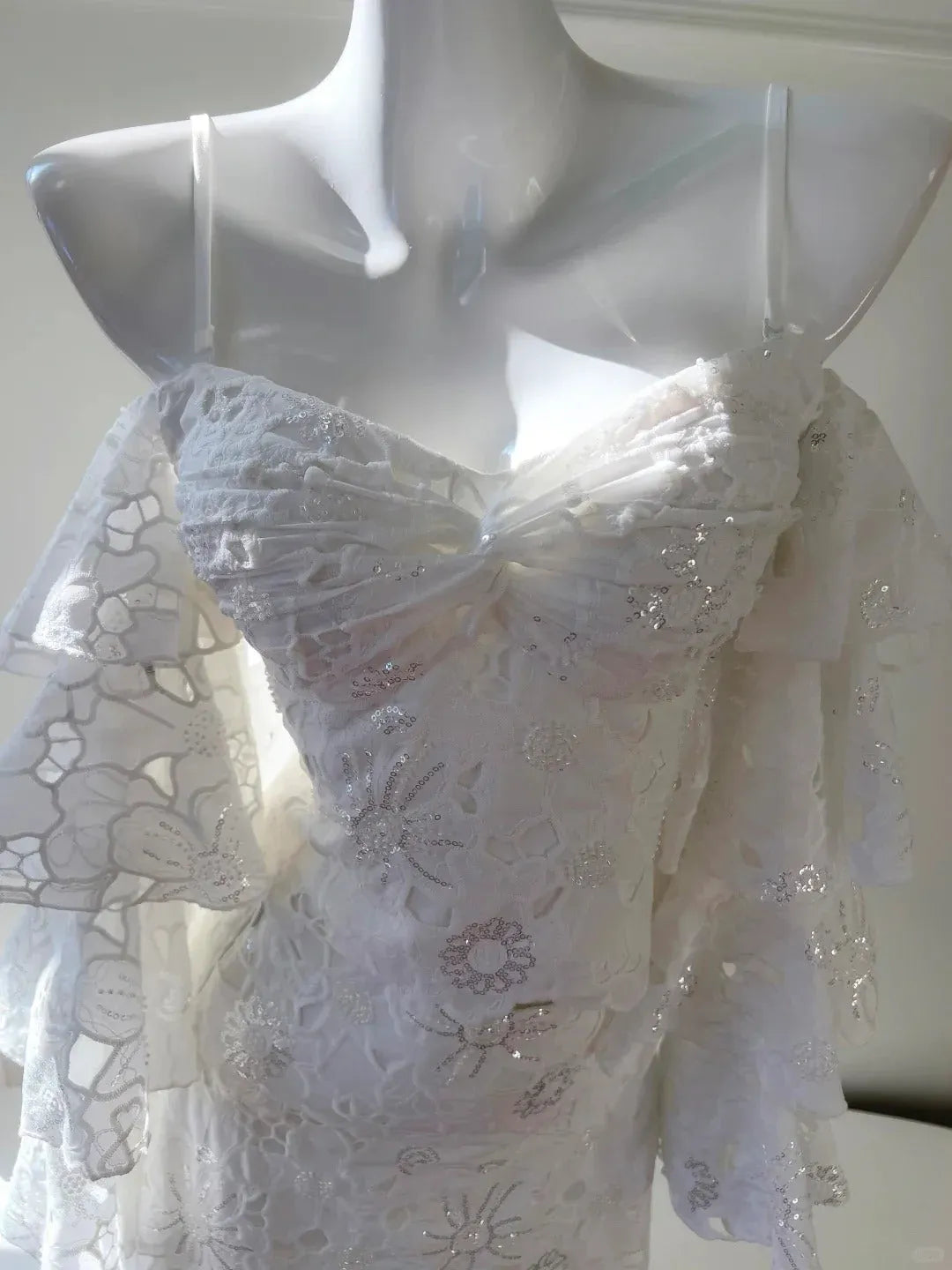 Luxurious Mermaid Off-Shoulder Tiered Ruffle White Floor-Length Prom Dress For Women Custom
