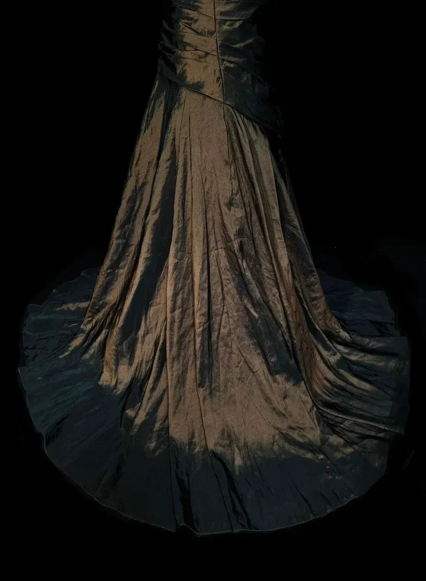 Luxurious Mermaid Sweetheart Neck Sleeveless Ruched Bronze Maxi Prom Dress for Women Custom