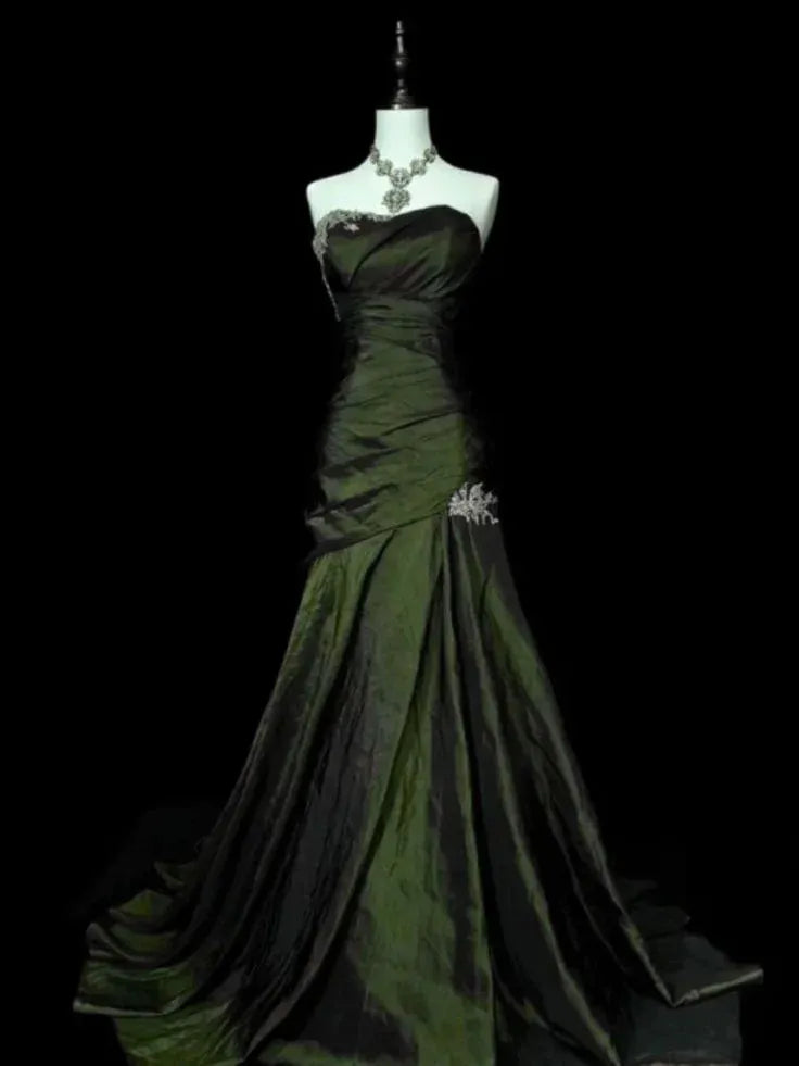 Luxurious Mermaid Sweetheart Neck Sleeveless Ruched Bronze Maxi Prom Dress for Women Custom