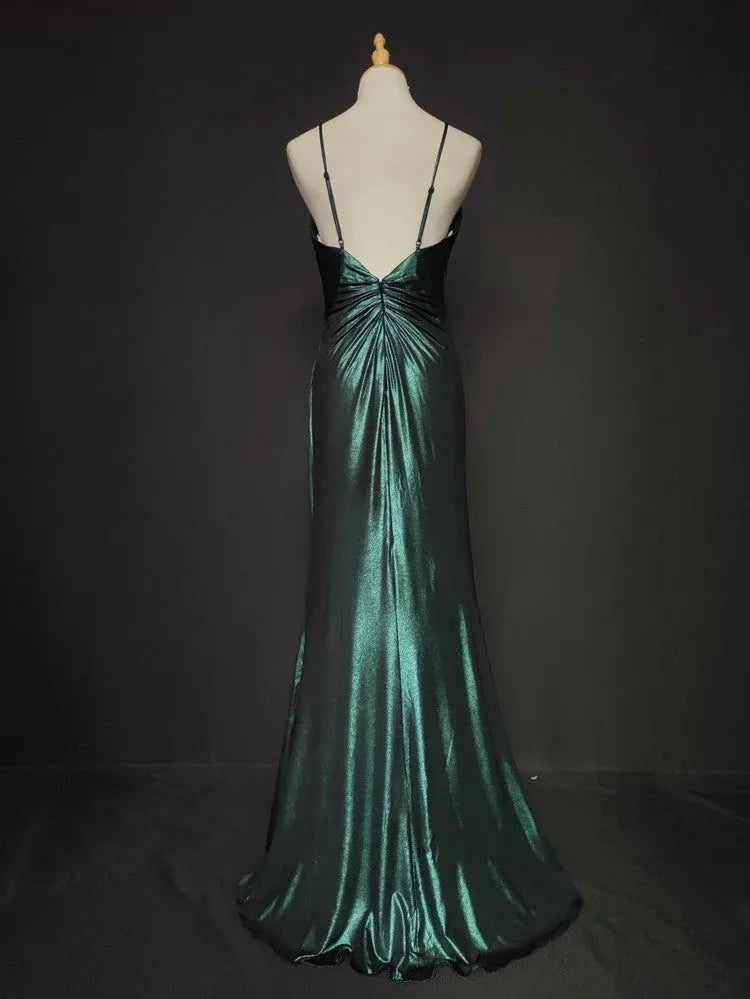 Luxurious Mermaid Sweetheart Neck Sleeveless Shimmer Emerald Green Maxi Prom Dress for Women Hot Sale