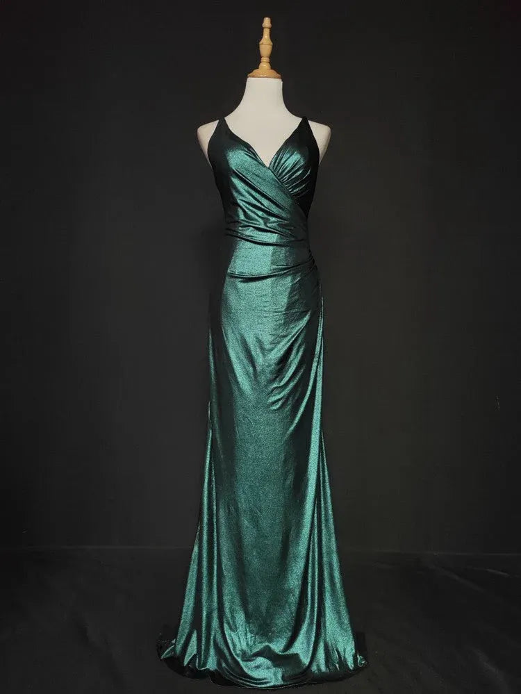 Luxurious Mermaid Sweetheart Neck Sleeveless Shimmer Emerald Green Maxi Prom Dress for Women Hot Sale