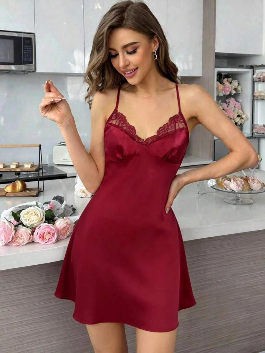 Luxurious Satin A-Line V-Neck Spaghetti Strap Criss-Cross Back Mini Homecoming Dress