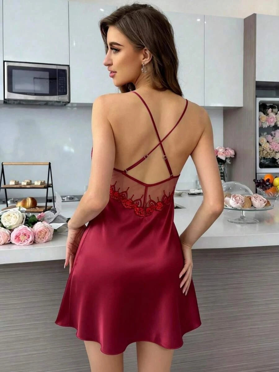 Luxurious Satin A-Line V-Neck Spaghetti Strap Criss-Cross Back Mini Homecoming Dress
